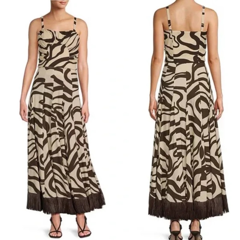 NWT ANTONIO MELANI Style Somers Swirl Print Linen Blend Straw Trim Two Piece Set
